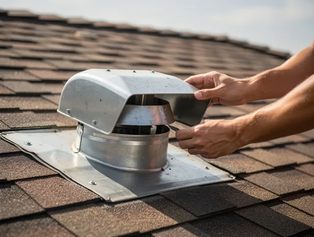 Stratford Dryer Vent Cleaning certified technician safely cleaning a roof-mounted dryer vent in Stratford