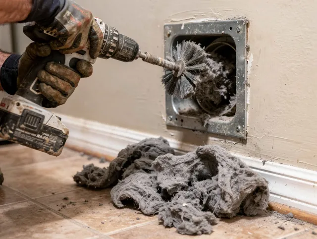 Certified Stratford Dryer Vent Cleaning technician performing dryer vent cleaning in Stratford