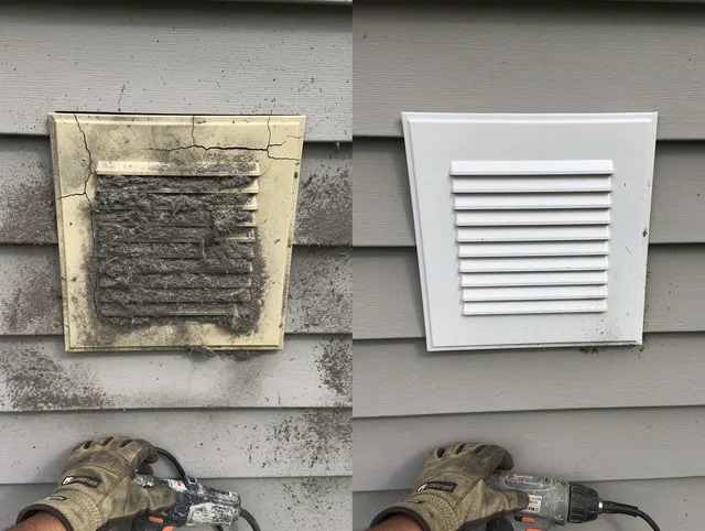 Stratford Dryer Vent Cleaning technician installing high-quality dryer vent cover at a residential property in Stratford