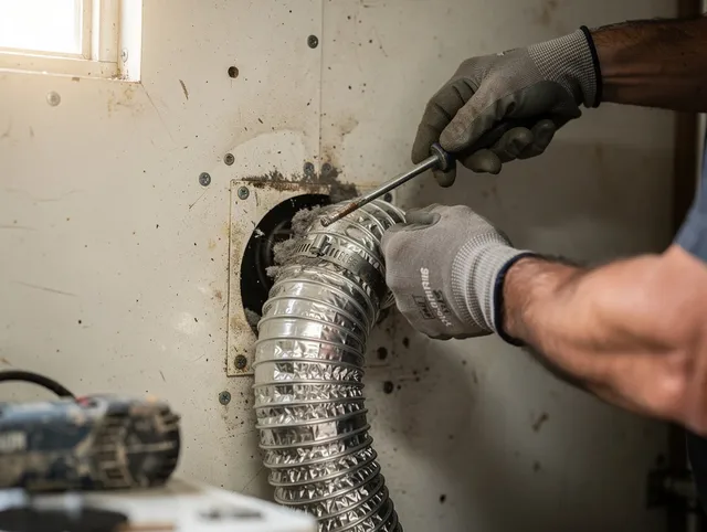 Stratford Dryer Vent Cleaning technician performing precise dryer vent hose installation in Stratford